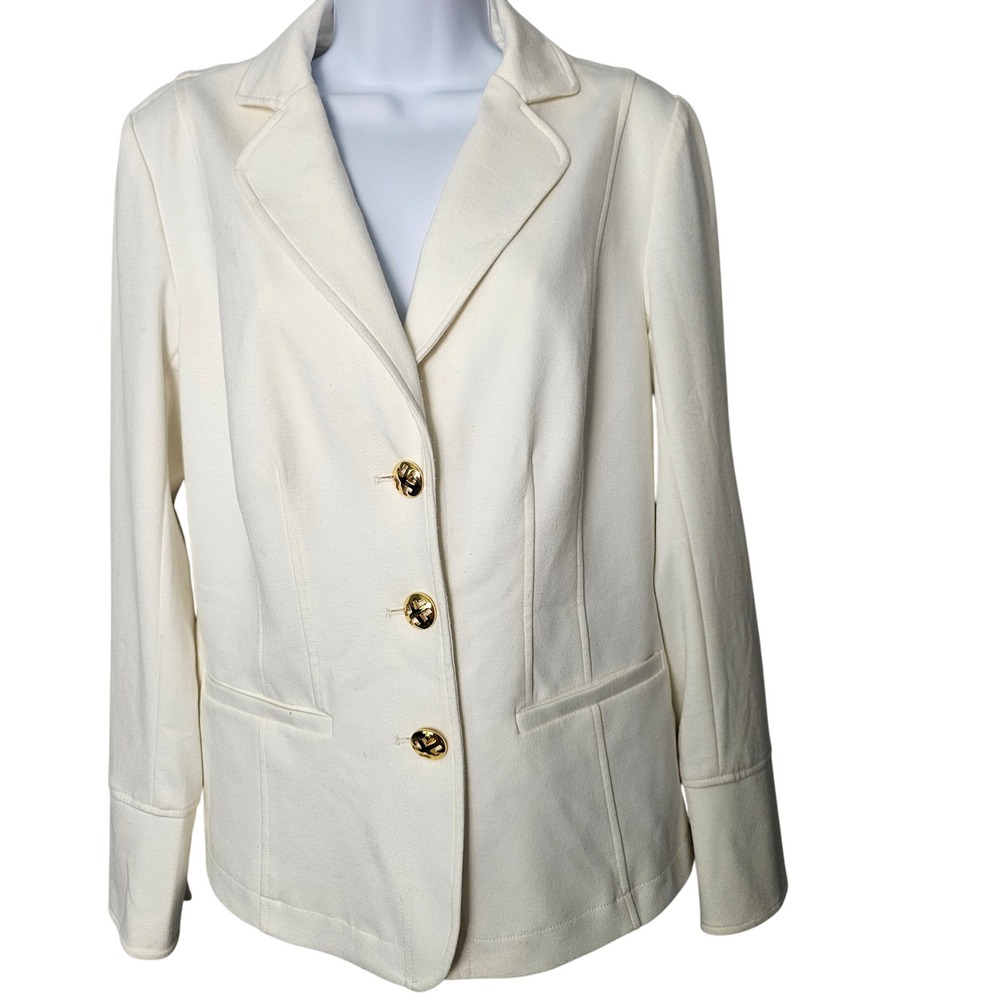 Linea Louis Dell'Olio Womens Peplum Back Knit Blazer Small Cream Preppy Elegant